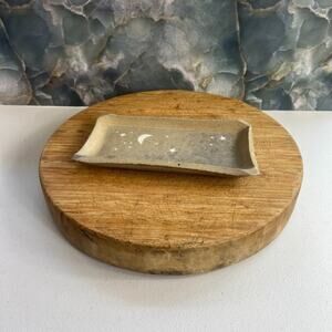 Art Studio Gray Stoneware Soap Dish 8.5" Moon And Stars Design Glossy Finish